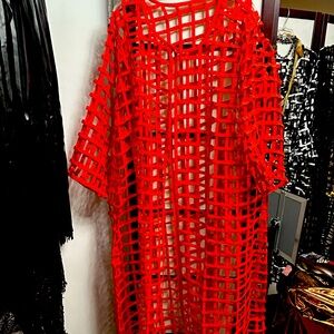 Rich looking open red vest, long sleeve and long one size fits most cotton vest